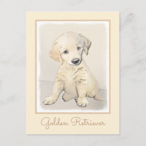 Golden Retriever Puppy Painting _ Original Dog Art Postcard