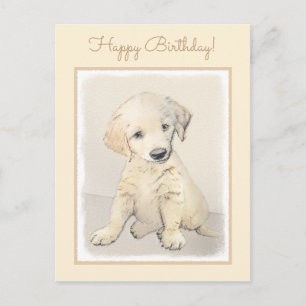 Golden Retriever Puppy Painting - Original Dog Art Postcard