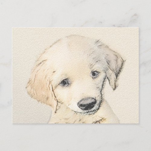 Golden Retriever Puppy Painting _ Original Dog Art Postcard