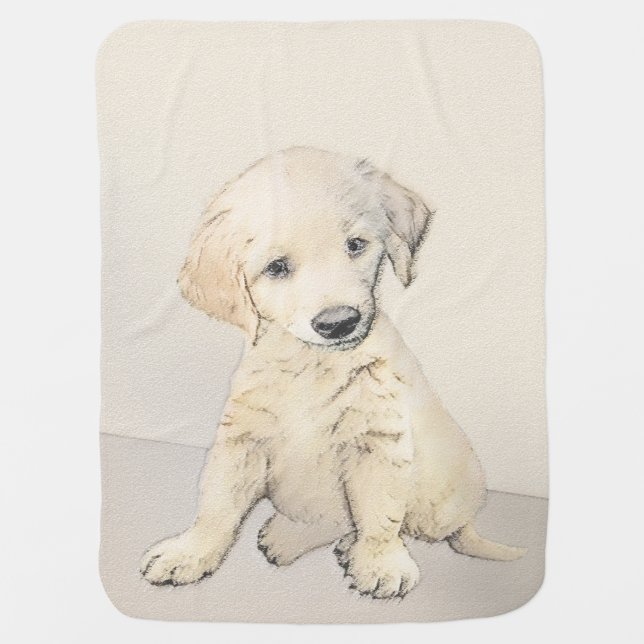 Golden Retriever Puppy Painting - Original Dog Art Receiving Blanket (Front)