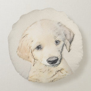 Golden Retriever Puppy Painting - Original Dog Art Round Pillow