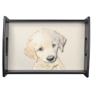 Golden Retriever Puppy Painting - Original Dog Art Serving Tray