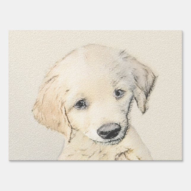 Golden Retriever Puppy Painting - Original Dog Art Sign (Front)