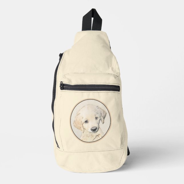 Golden Retriever Puppy Painting Original Dog Art Sling Bag (Front)