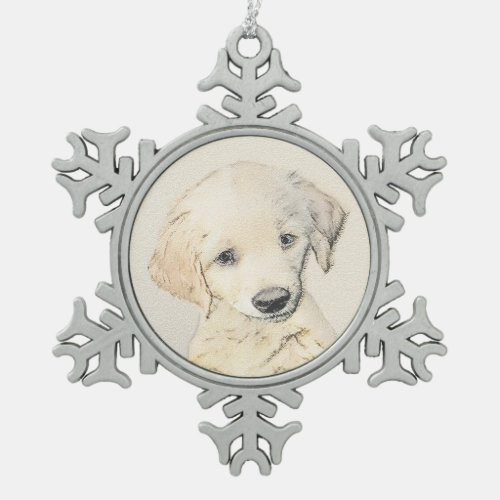Golden Retriever Puppy Painting _ Original Dog Art Snowflake Pewter Christmas Ornament