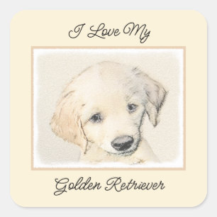 Golden Retriever Puppy Painting - Original Dog Art Square Sticker