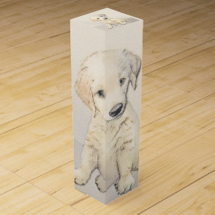 Golden Retriever Puppy Painting - Original Dog Art Wine Box