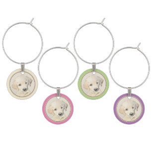 Golden Retriever Puppy Painting - Original Dog Art Wine Charm