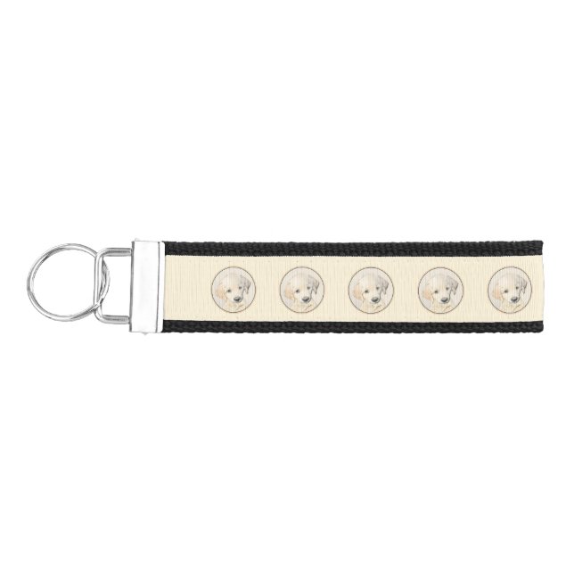 Golden Retriever Puppy Painting - Original Dog Art Wrist Keychain (Keys on Left)