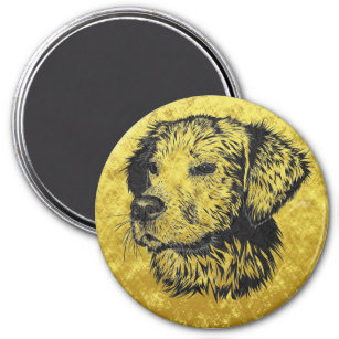 Golden retriever puppy portrait in black and gold magnet
