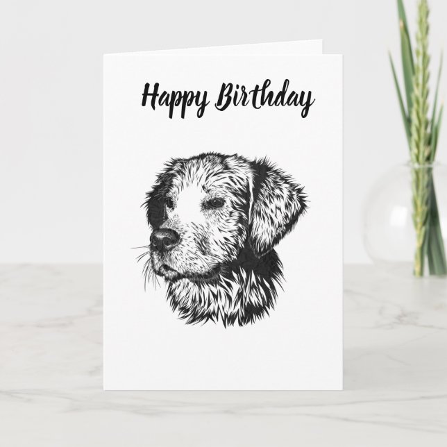 Golden retriever puppy portrait in black and white card (Front)
