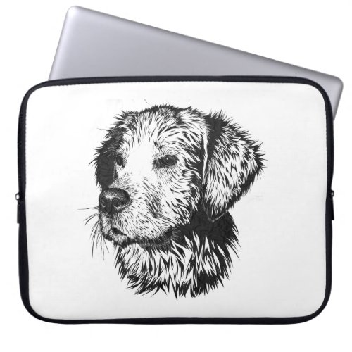 Golden retriever puppy portrait in black and white laptop sleeve