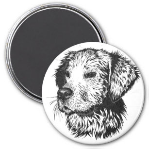 Golden retriever puppy portrait in black and white magnet