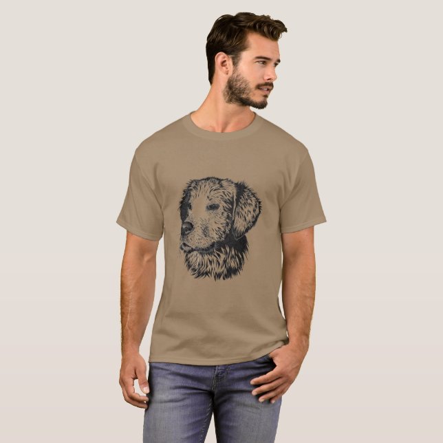 Golden retriever puppy portrait in black and white T-Shirt (Front Full)