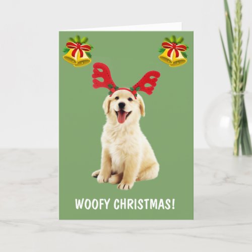 Golden Retriever Puppy Reindeer Christmas Holiday Card