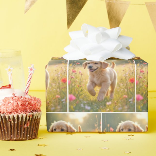 Golden Retriever Puppy Running In a Meadow Wrapping Paper (Birthday Party)