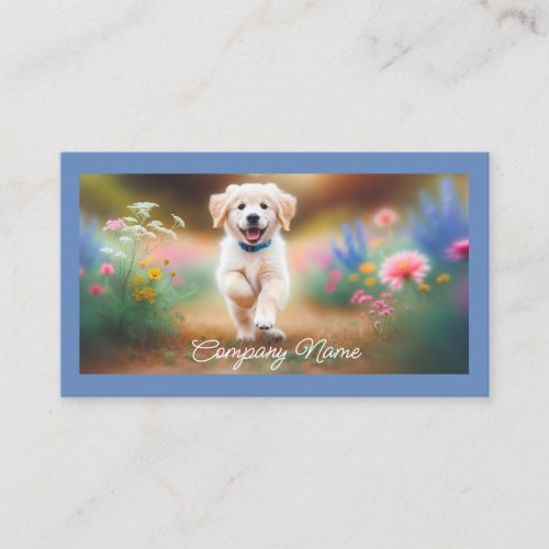 Golden Retriever Puppy Running in Flowers Business Card