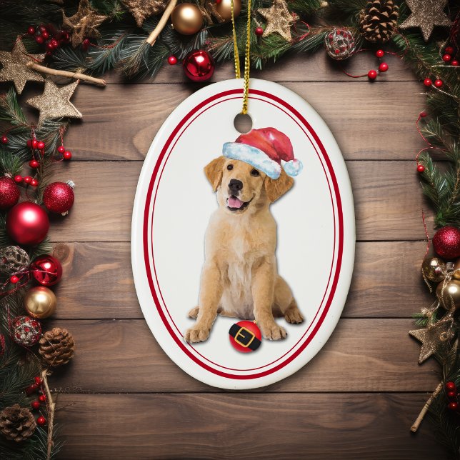 Golden Retriever Puppy Santa Bulb Christmas Ceramic Ornament (Creator Uploaded)