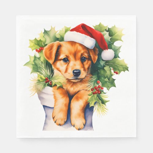 Golden Retriever Puppy Santa Hat Dog Christmas Napkins