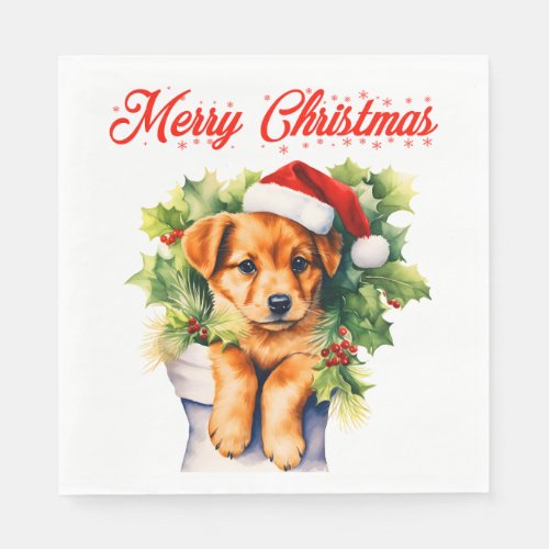 Golden Retriever Puppy Santa Hat Dog Christmas Napkins