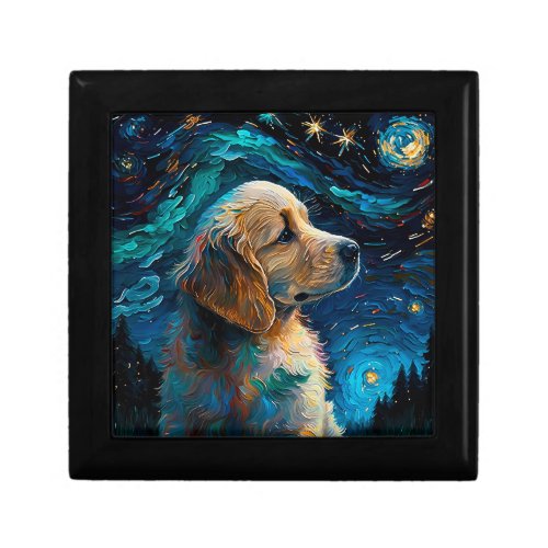 Golden Retriever Puppy Starry Night Van Gogh Style Gift Box