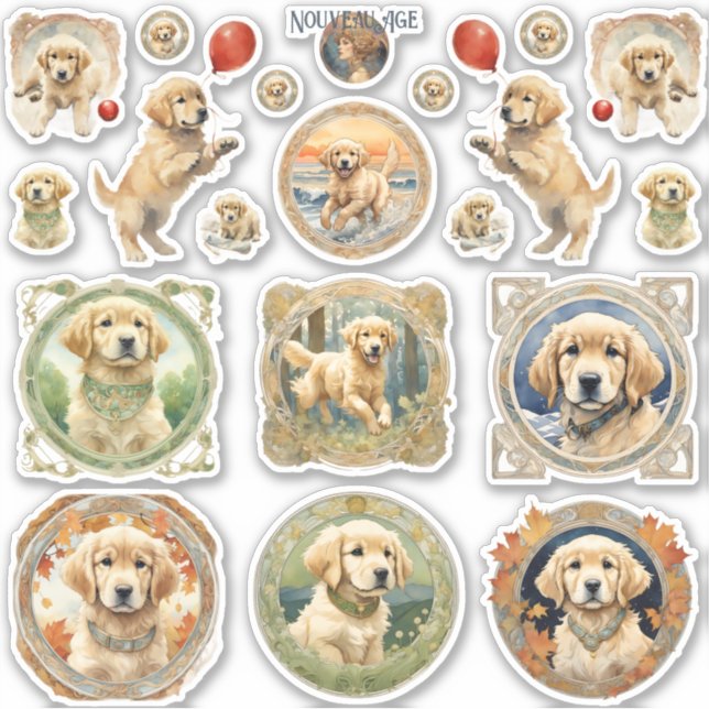 Golden Retriever Puppy Sticker Sheet (Front)