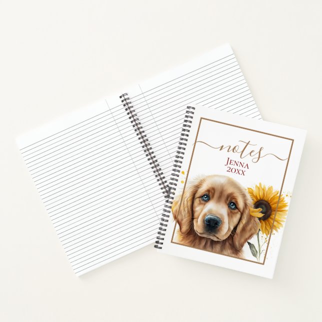 Golden Retriever Puppy Sunflower Personalized Notebook (Inside)