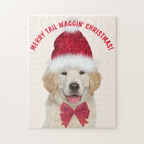 Golden Retriever Puppy Tail Waggin Christmas Jigsaw Puzzle