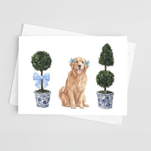 Golden Retriever Puppy Topiary Watercolor Card