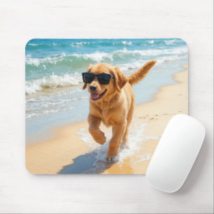 Golden Retriever Puppy Walking On the Beach Mouse Pad
