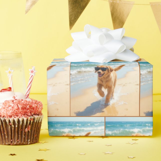 Golden Retriever Puppy Walking the Beach Wrapping Paper (Birthday Party)