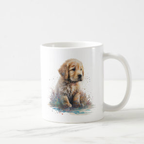 Golden Retriever Puppy Watercolor AI Art Coffee Mug