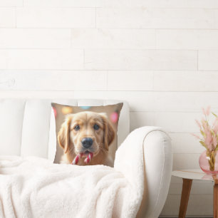 Golden Retriever Puppy With a Candy Cane Throw Pillow