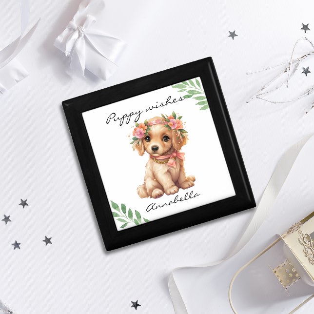 Golden Retriever Puppy With Flowers Custom Name Gift Box (Golden Retriever Puppy With Flowers Custom Name Gift Box)