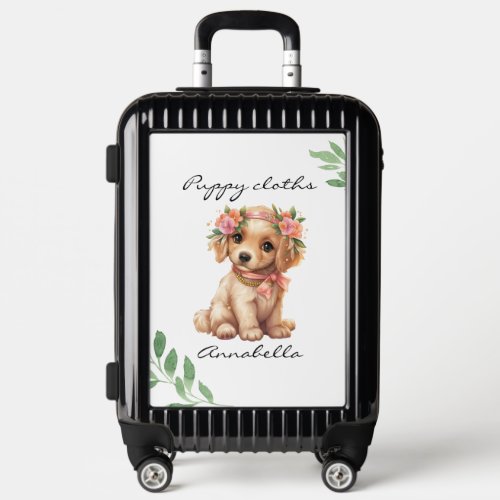  Golden Retriever Puppy With Flowers Custom Name Luggage