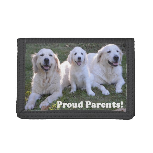 Golden Retriever Puppy with Proud Parents Trifold Wallet (Front)