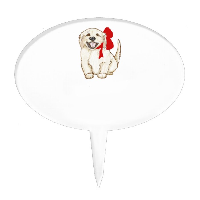 Golden Retriever Puppy with Red Ribbon Cake Pick