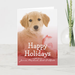Golden Retriever puppy with ribbon Holiday Card