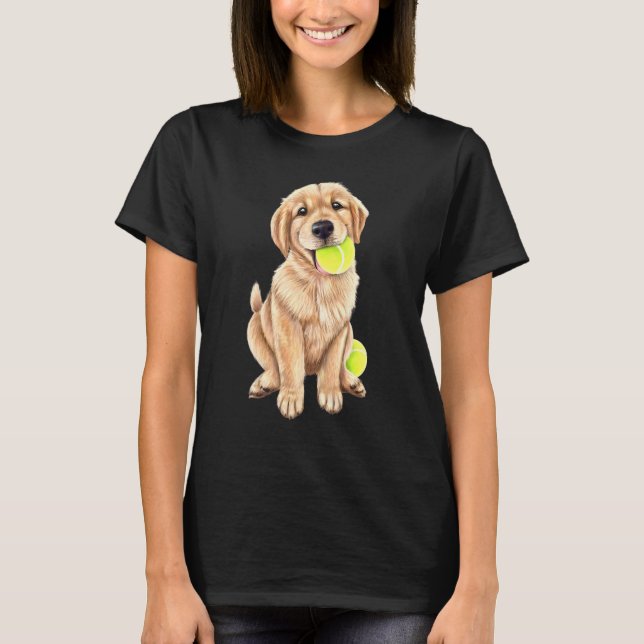 Golden Retriever Puppy With Tennis Ball T-Shirt (Front)