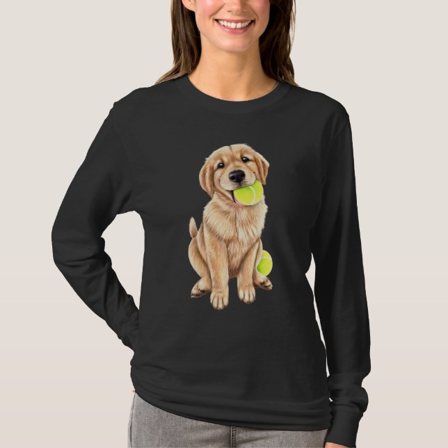 Golden Retriever Puppy With Tennis Ball T-Shirt (Front)