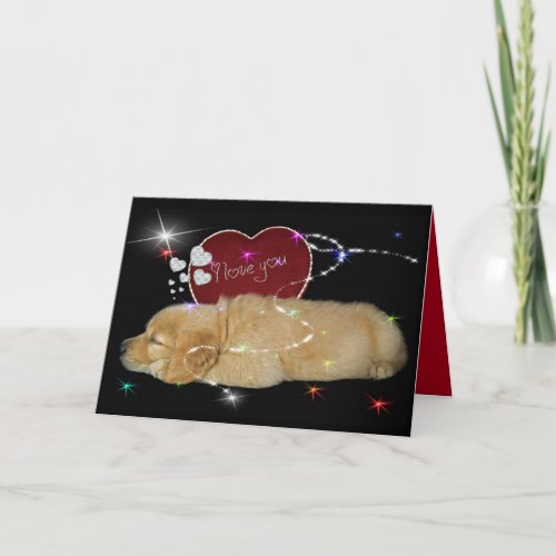 Golden Retriever puppy with valentine heart Holiday Card