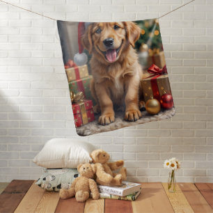 Golden Retriever Puppy's First Christmas Festive Baby Blanket