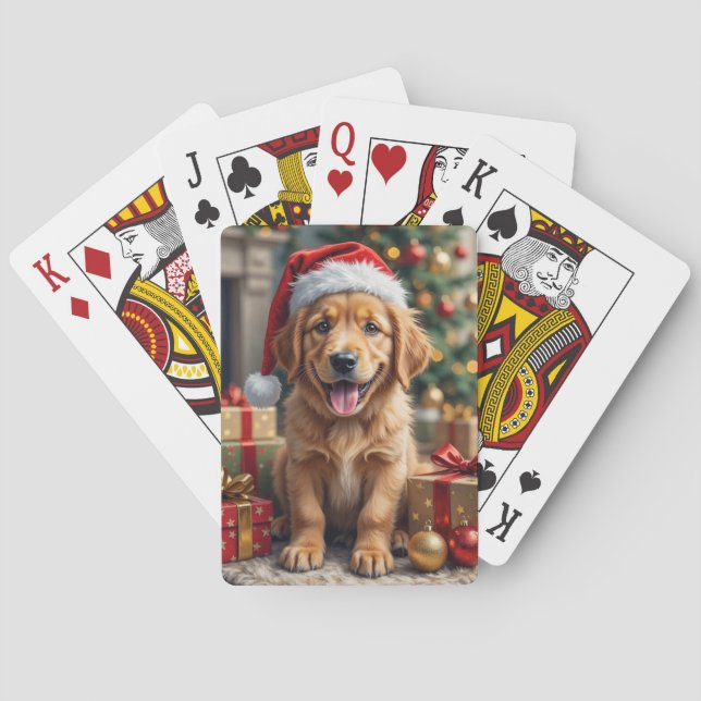 Golden Retriever Puppy's First Christmas Festive Poker Cards (Back)
