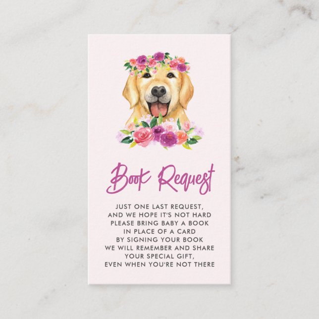 Golden Retriever Purple Floral Book Request Enclosure Card (Front)