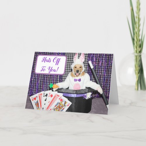 Golden Retriever Rabbit in Magic Hat Birthday Card