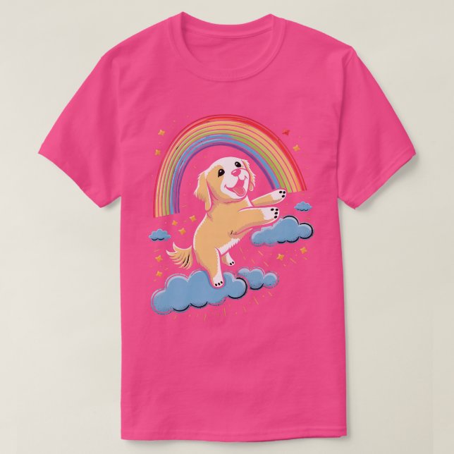Golden Retriever Rainbow Cloud Cute Animals Kawaii T-Shirt (Design Front)