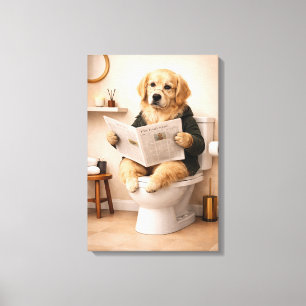 Golden Retriever Reading Newspaper Bathroom Humor Canvas Print