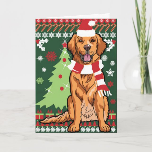 Golden Retriever Ready For Christmas Card (Front)