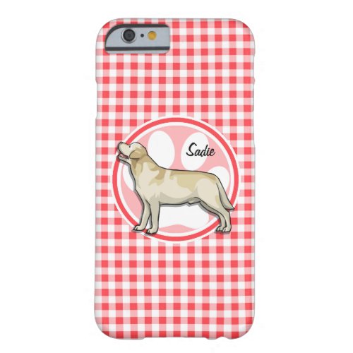 Golden Retriever Red and White Gingham Barely There iPhone 6 Case