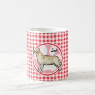 Golden Retriever; Red and White Gingham Coffee Mug